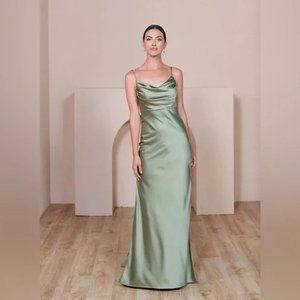 Revelry Skye Satin Dress in Silver Sage - Size 6